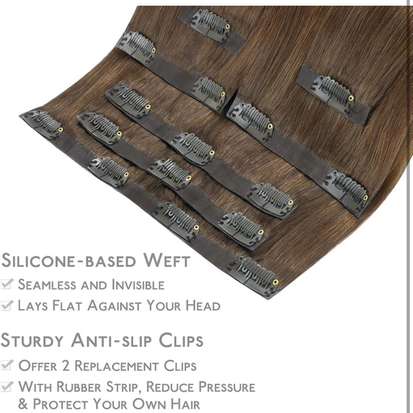 Seamless clip in hair extensions 14” 7pc 130g brown to honey blonde human hair - Picture 4 of 8